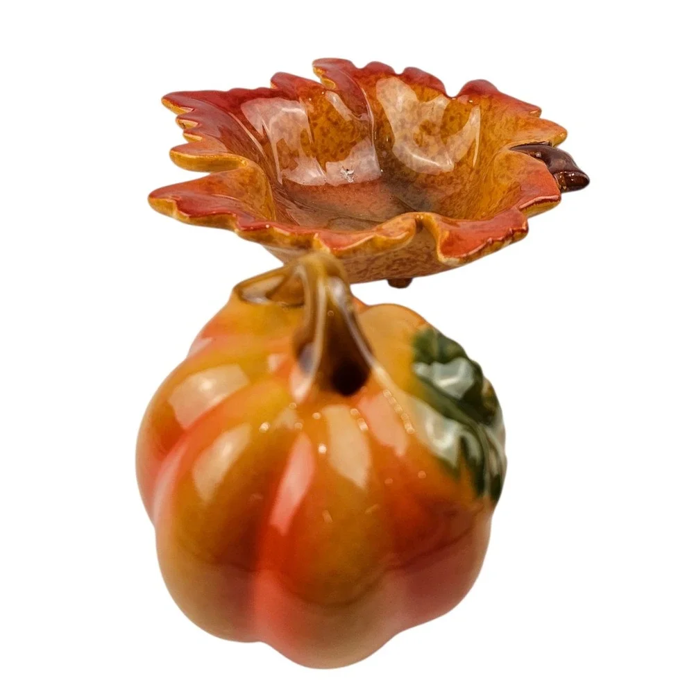 Ceramic Fall Decor Set‎ Pumpkin Candy Dish Leaf Bowl Autumn Harvest Decor